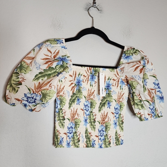 Janie and Jack Other - NWT Janie and Jack Tropical Floral Smocked Cropped Puff Sleeve Top Size 14‎